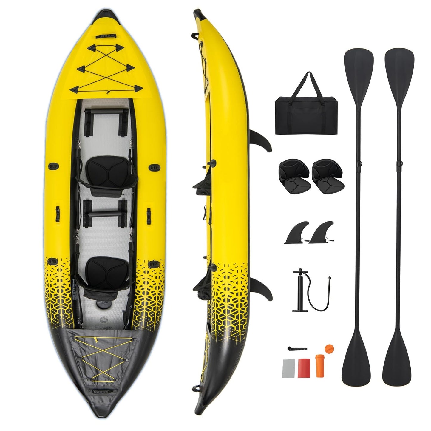 S AFSTAR Inflatable Kayak, 2 Person Canoe with 507 lbs Capacity, Drop-Stitch Floor, All Accessories & Carry Bag, 12.5 ft Large Sit in Tandem Kayak for Fishing, Camping & Exploring for Adults (Yellow)