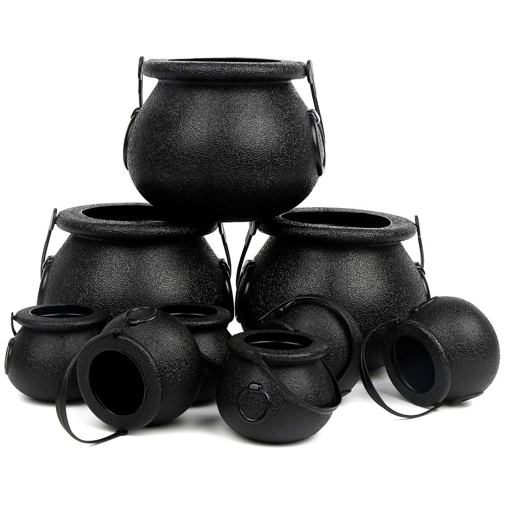 CCINEE Black Cauldron with Handle, 4Inch Plastic Candy Kettle Bucket for St.Patrick's Day, Candy Holders for Halloween Witch Party Favor Decor,Pack of 9