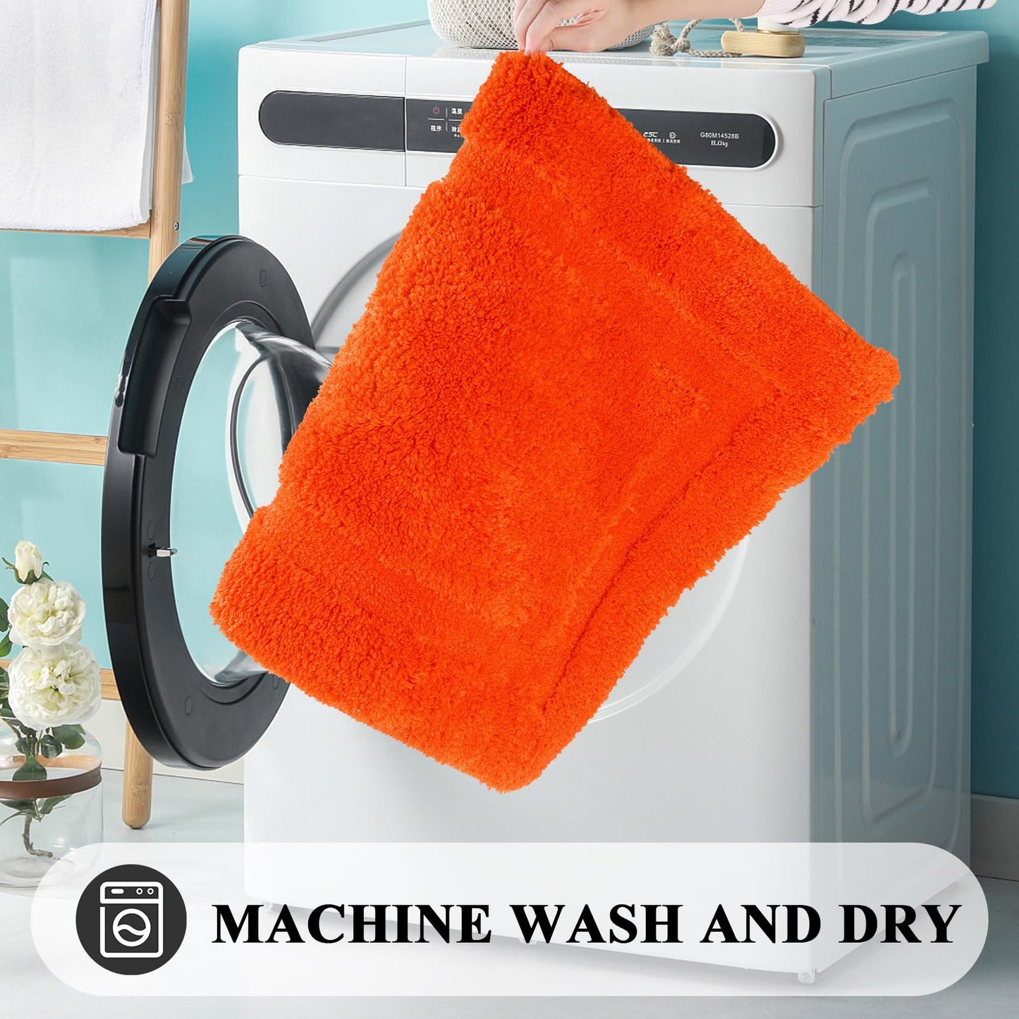 SHACOS Super Soft Bathroom Rugs 20"x32" Bath Mats Fluffy Non Slip Washable Absorbent Bath Rugs Carpets for Bathroom Floor Tub Shower Vanity Sink Home Decor Accessories, Orange Red 1'8" x 2'8"