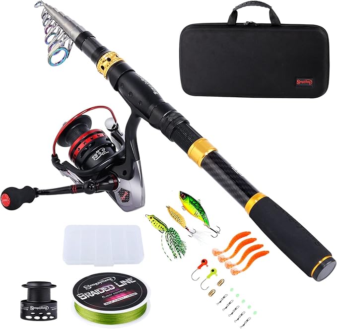 Sougayilang Fishing Rod Reel Combo with Telescopic Fishing Pole Spinning Reel Carrier Bag for Travel Saltwater Freshwater ...
