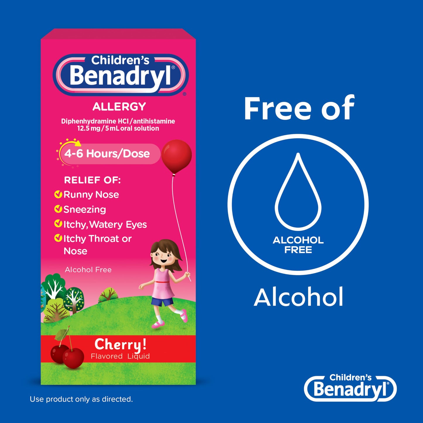 Benadryl Children's Allergy Relief Liquid Medicine with Diphenhydramine HCl Antihistamine for Kids' Allergy Relief, Effective Allergy Relief, Cherry Flavor, 8 fl. oz (Pack of 2)