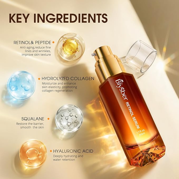 Retinol Collagen Serum for Face: Anti Aging & Anti Wrinkle Repair Peptide Serum with Boost Hydration Formula - Day/Night Facial Firming Neck Plump Skin Care for Women/Men(1.70 Fl Oz)