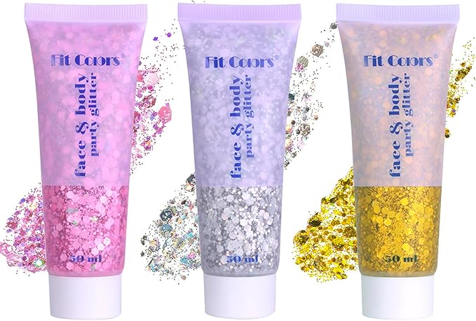 Face Body Glitter Set for Women and Kids, Silver Pink Gold Holographic Mermaid Sequins Chunky Glitter Makeup for Prom, Music Festival Rave Accessories, Mardi Gras, Halloween Themed Party