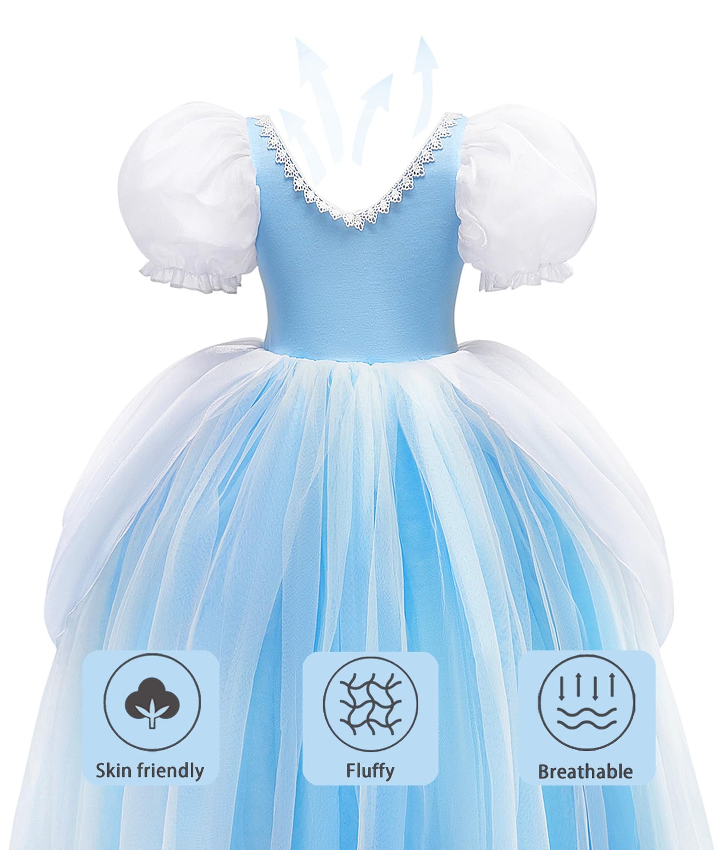 MDYCW Princess Cinderella Halloween Costume with Accessories for Girls, Birthday Party Fairy Dress Up