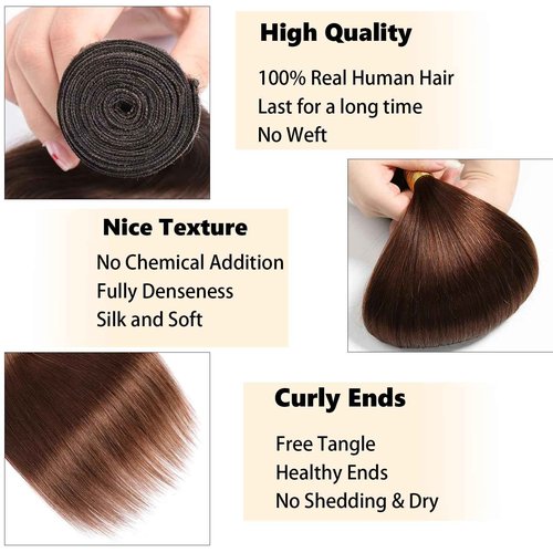 Habiliana Bundles Human Hair 22 24 26 Inch Straight Dark Brown 4 Human Hair Bundles 11A Unprocessed Brazilian Virgin Quick Weave Hair Extensions for Black Women