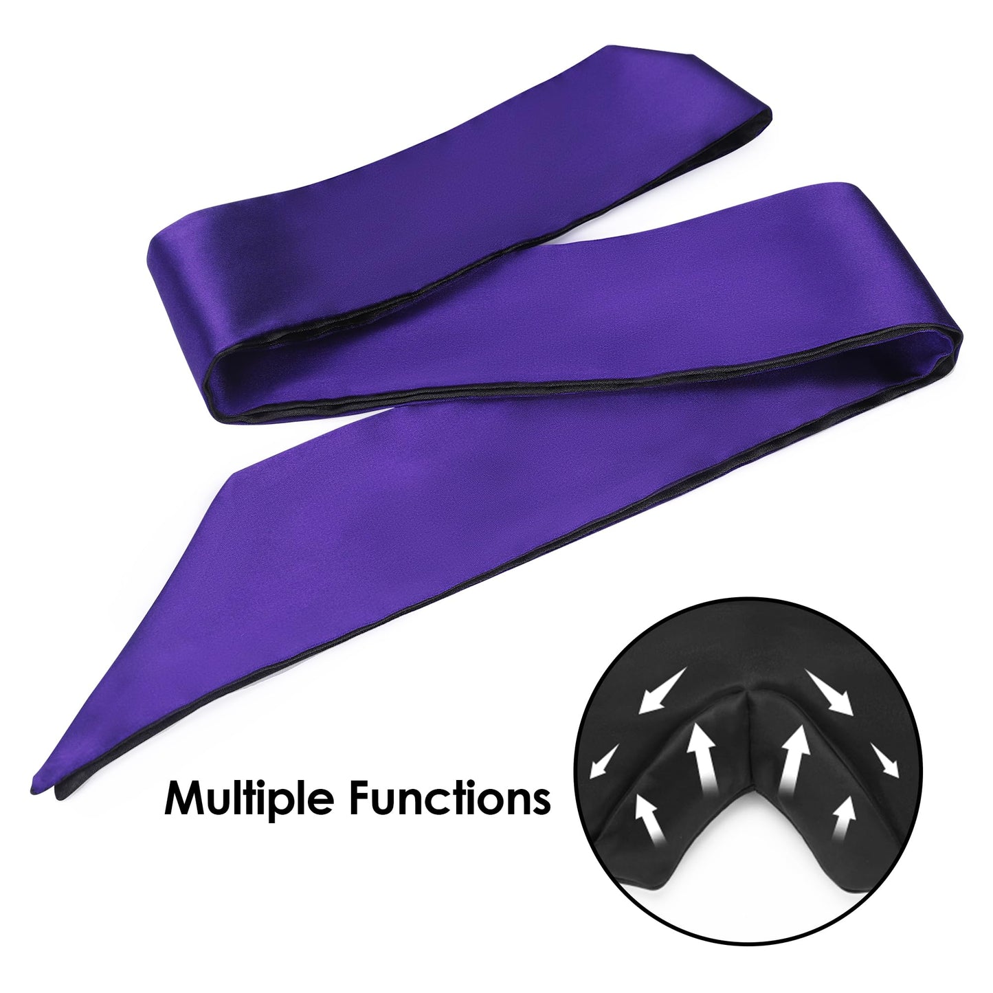 FRESHME Satin Eye Mask - Soft Sleep Mask Adjustable Eye Cover Blindfold for Night Meditation Travel Nap Sleep Eye Mask for Women Men Side Sleeper Valentine's Day Gift Black and Deep Purple 160cm/63in