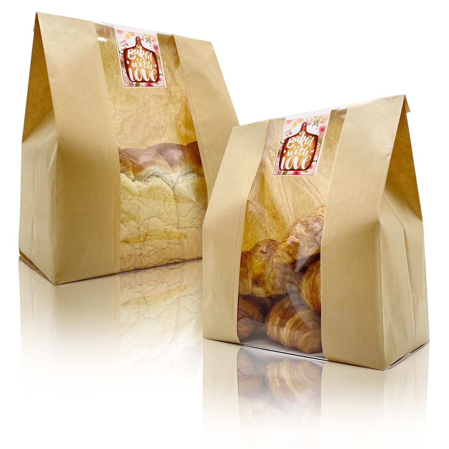 BIUBIU 16x10x5 inch Extra Large Paper Bread Bags for Homemade Bread with Window & Sticker for XL Sourdough Bread, Supersized Bread Loaf, Baked Goods, Packaging for Gifting-Brown Kraft 25Pcs