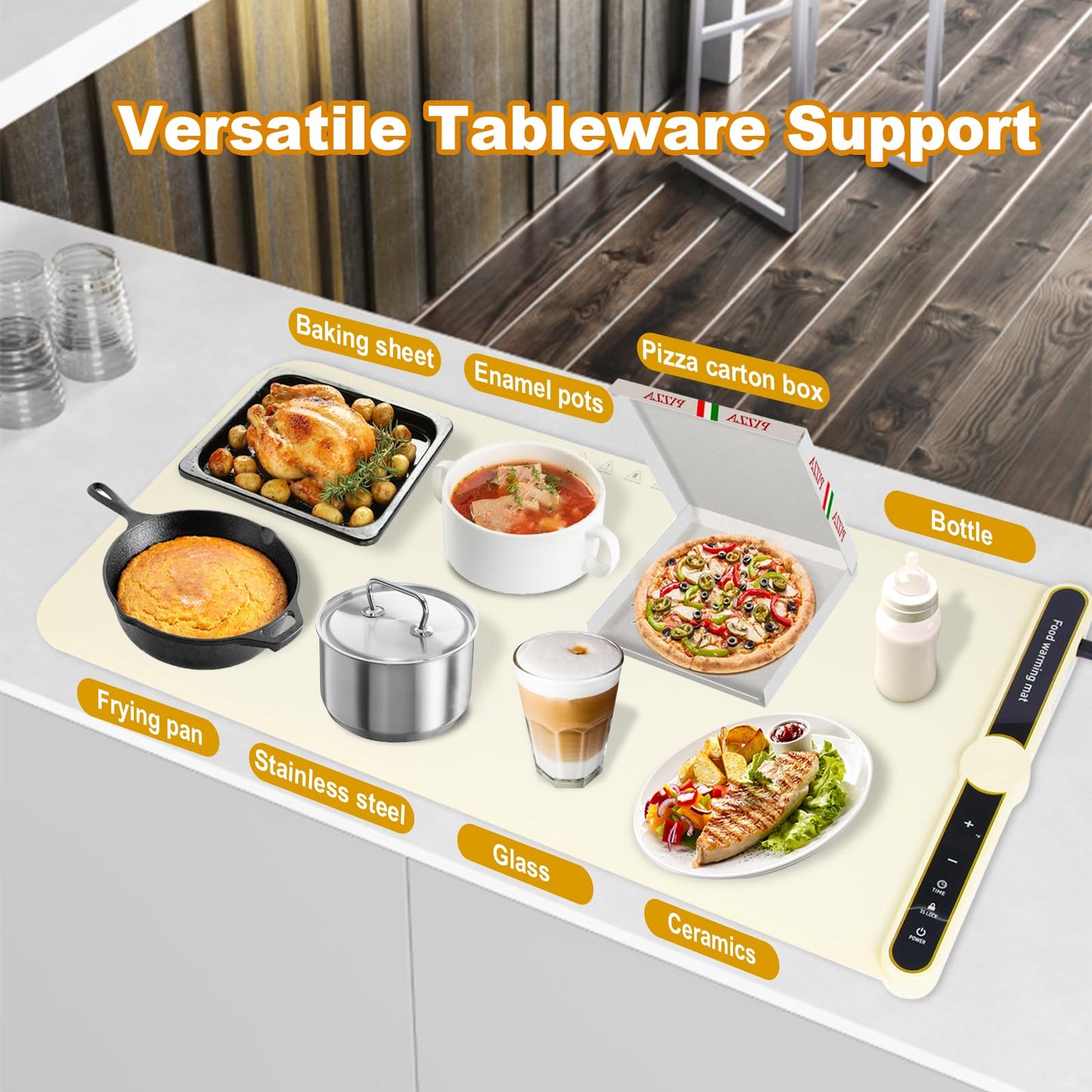 31.8 inches Silicone Warming Mat for Food,248℉ Fast Full Surface Heating Electric Warming Tray, 9 Level Temperature Adjustable Warming Kitchen Mat, Roll Up Food Warmer Mat for Countertop