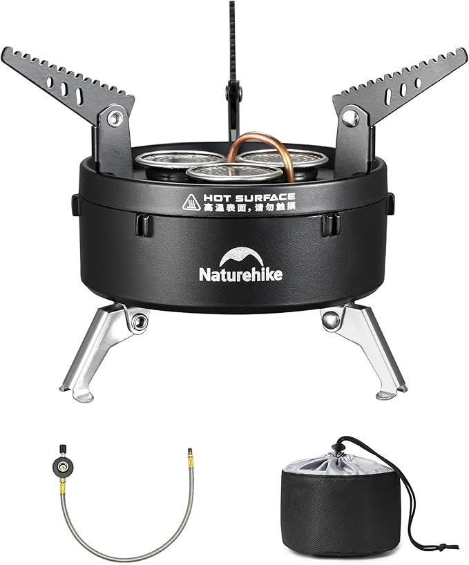 Naturehike Camping Gas Stove for IGT Table, Portable Isobutane Stove with Storage Bag & Foldable Brackets, 3 Burners Camp ...