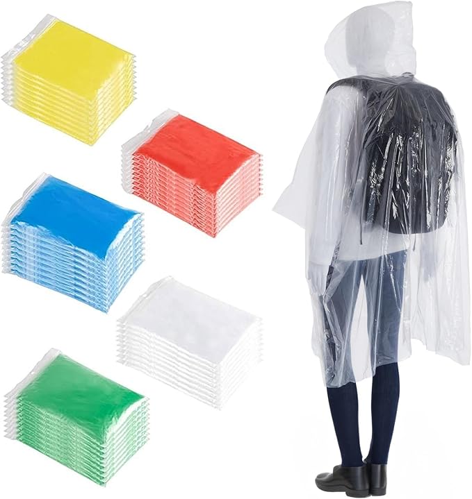 Juvale Disposable Rain Ponchos for Adults - Packable Travel Poncho - Waterproof Hooded Design - Festival Essentials - 50 P...