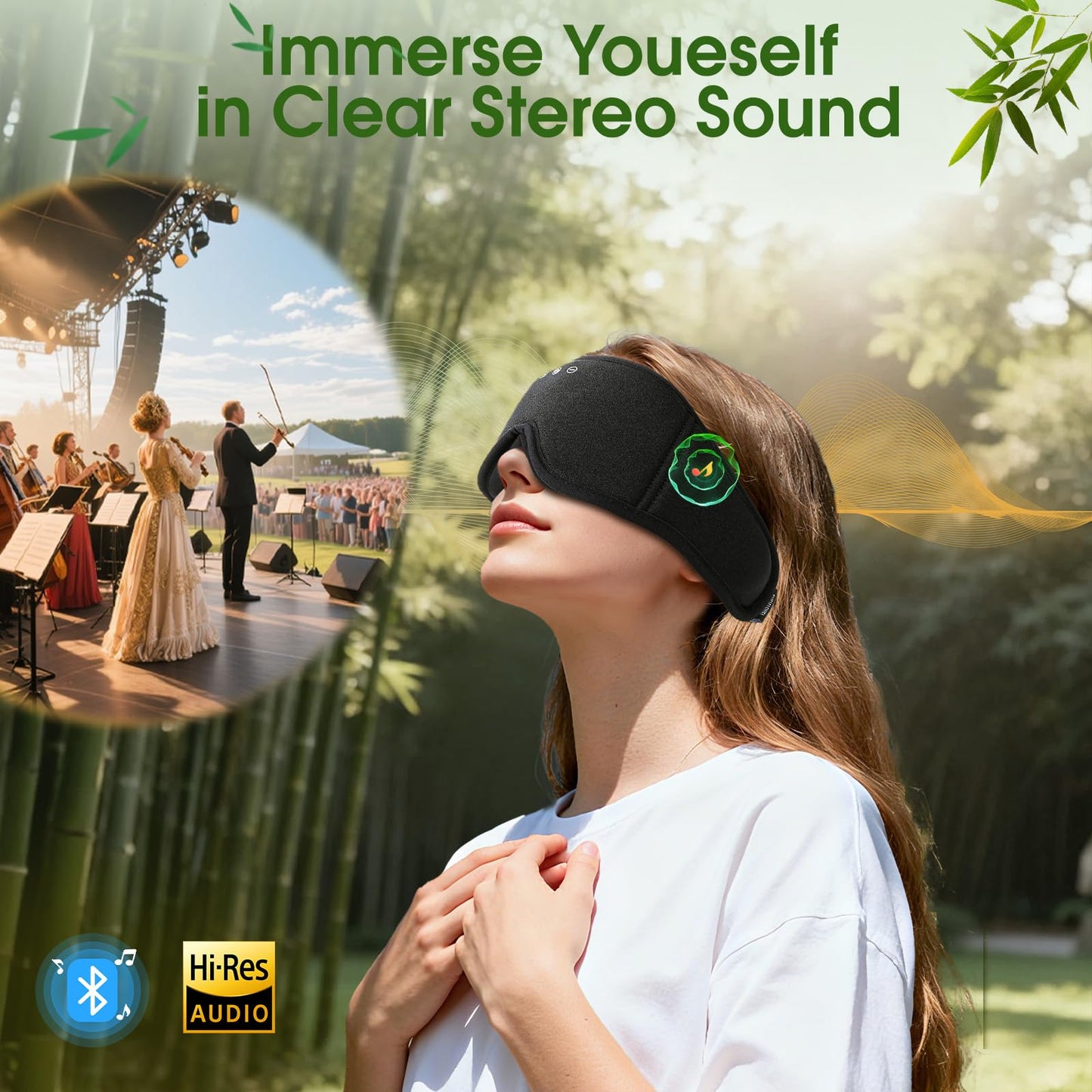 Sleep Mask Headphones with Bluetooth,3D Blackout Bamboo Cotton Eye Mask for Sleep,Sleeping Eye Mask with 5.4 Bluetooth Headphones Wireless for Side Sleepers,Travel Essential Gift for Women Men