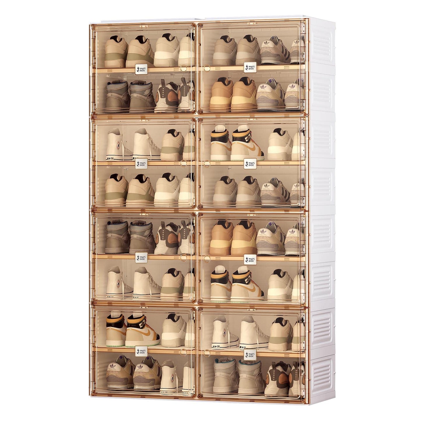 ANTBOX Portable Shoe Rack Organizer for Closet Entryway, Stackable Sneaker Storage Shoe Cabinet with Magnetic Clear Door, Large Plastic Storage containers Bins with Lids 8 Tiers 32 Pairs