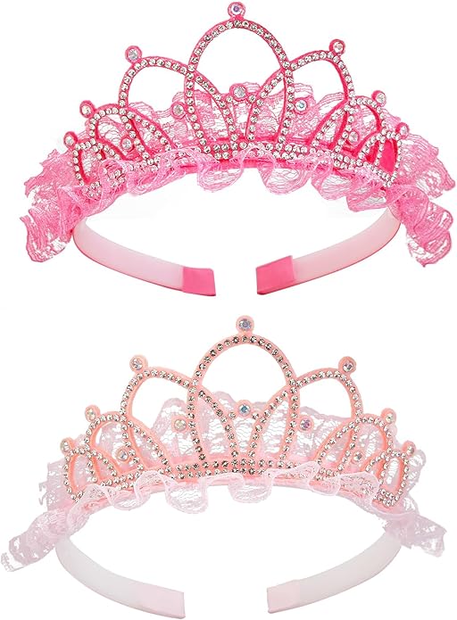 TEBIEKOY 2 Pcs Crown Tiaras for Women Pink Princess Crown Crystal Rhinestone Birthday Crown Headbands Cute Hair Accessorie...