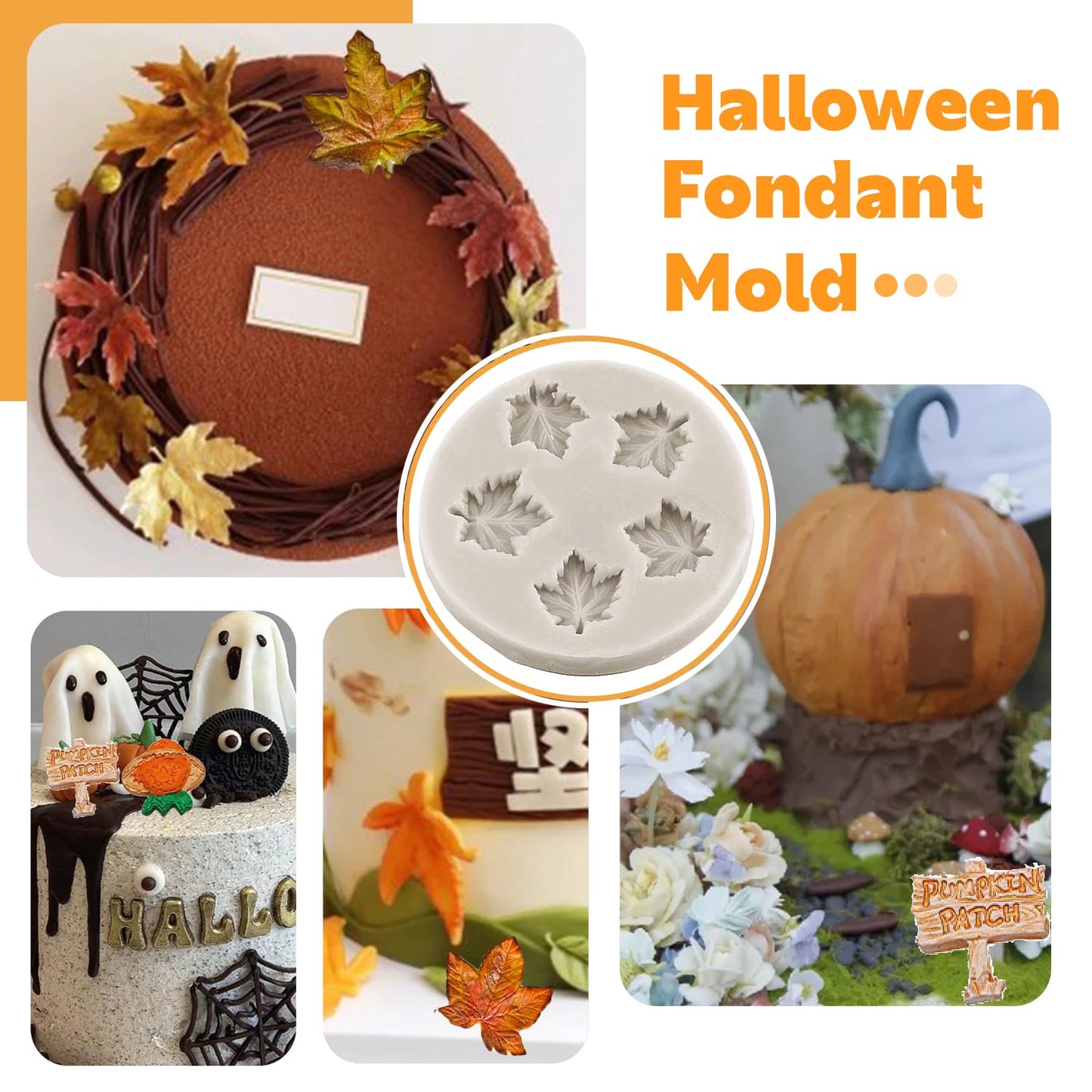 Sijiangmold 3D Pumpkin Mold Fall Maple Leaf Silicone Mold Mini Pumpkin Scarecrow Chocolate Mold Halloween Thanksgiving Cake Molds For Cake Decorating Cupcake Topper Gum Paste Set Of 7