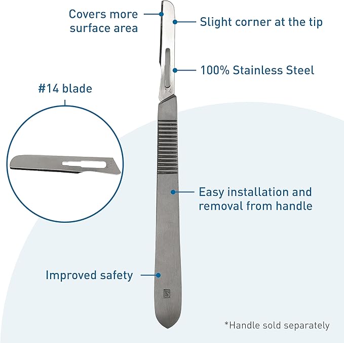 BodyMed Dermaplaning Blades #14 in Stainless Steel, 100 PCS - Disposable, Individually wrapped, Sterile Scalpel Blades for Estheticians, Facial Exfoliation, Hair Removal, Skin Care, Surgical &