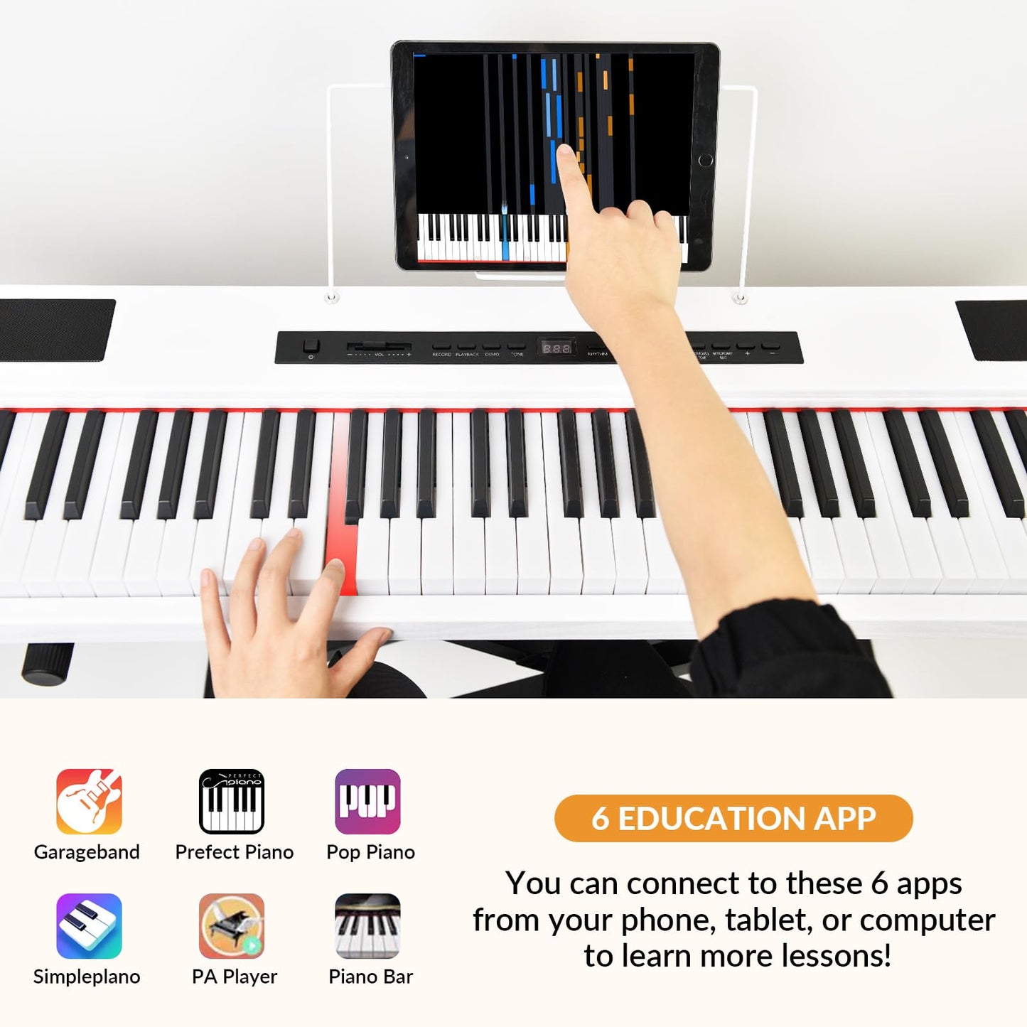 MSTNE Digital Piano 88 Key Semi Weighted Keyboard, Piano Keyboard 88 Key for Beginners with Lighted Up Keys, Portable Electric Piano with Adjustable Stand,Carrying Case,Sustain Pedal,Headphone (White)