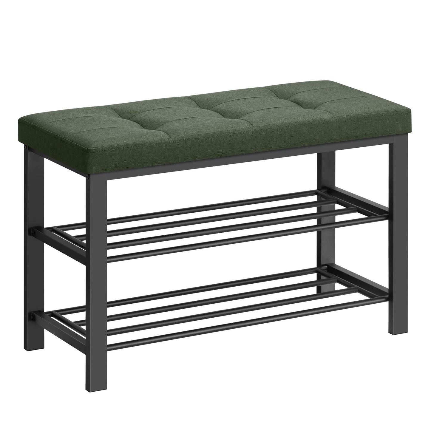 SONGMICS Shoe Bench, Storage Bench, Entryway Bench with Cushion, Shoe Shelf with Seat, Space-Saving, Modern Style, for Living Room, Bedroom, Hallway, Forest Green and Ink Black ULBS057C01