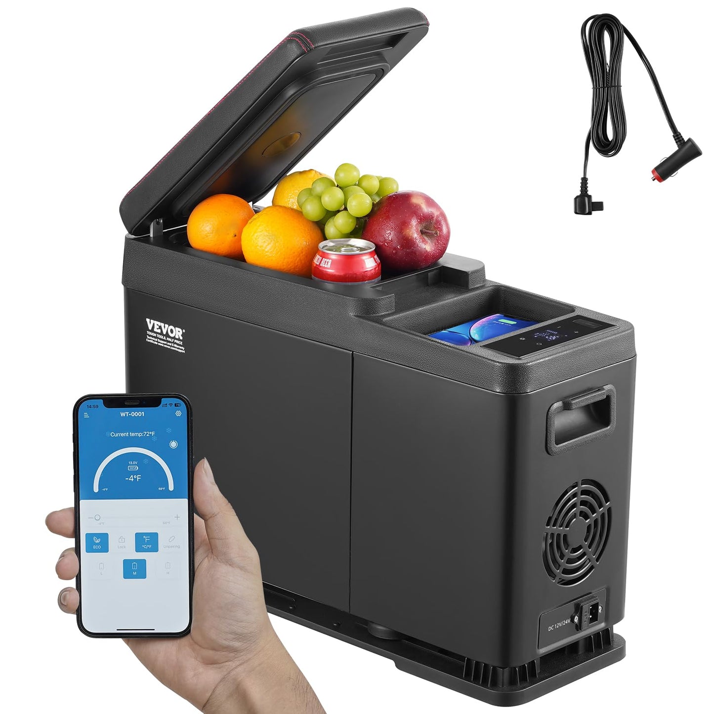 VEVOR Car Refrigerator, 12 Volt Car Armrest Refrigerator Fridge, 8 L Single Zone Portable Freezer, -4℉-68℉ Adjustable Range, 12/24V DC and 100-240V AC Compressor Cooler for Outdoor, Camping