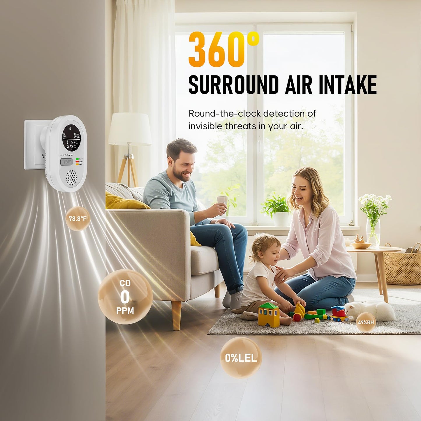 5-in-1 Carbon Monoxide detectors Plug in Wall - FayLuron Portable Carbon Monoxide Detector for Travel with Temperature & Humidity Display, Carbon Monoxide Alarm for Home/Hotel/RV