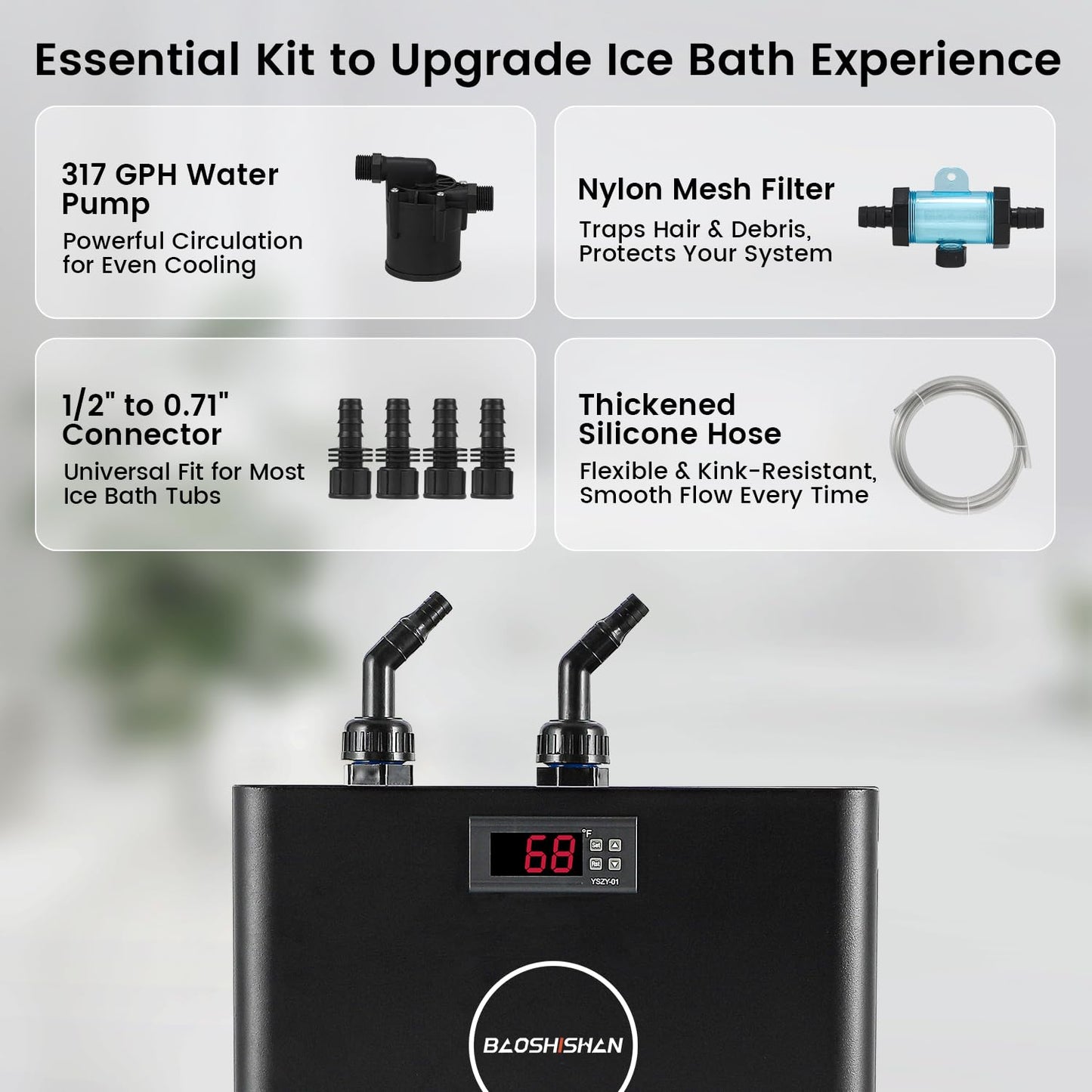 BAOSHISHAN 1/2 HP Cold Plunge Chiller with Pump & Filter for Ice Bath Tubs