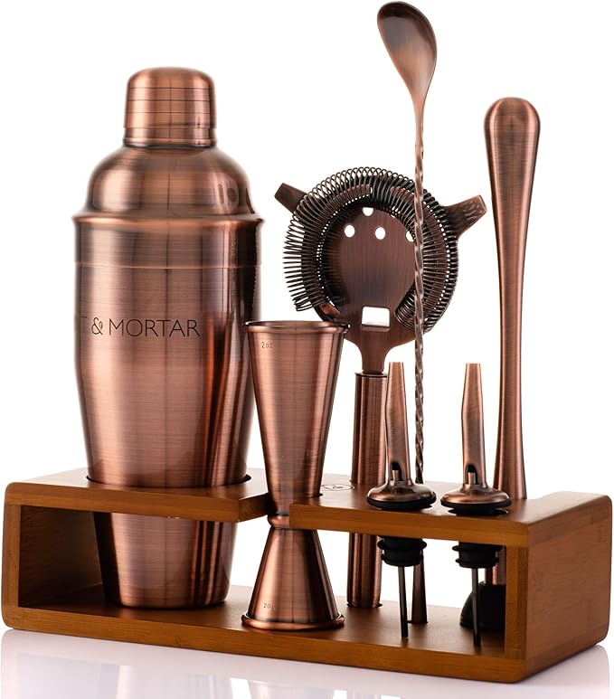 Mint & Mortar Cocktail Shaker Set, 7-Piece Bartender Kit with Stand, 24oz Martini Shaker Bottle Stainless Steel Bar Tools,...