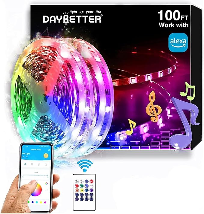 DAYBETTER RGB Led Light Strips Kit Compatible with Alexa and Google Assistant, Smart WiFi Led Strip Lights for Bedroom, Ro...