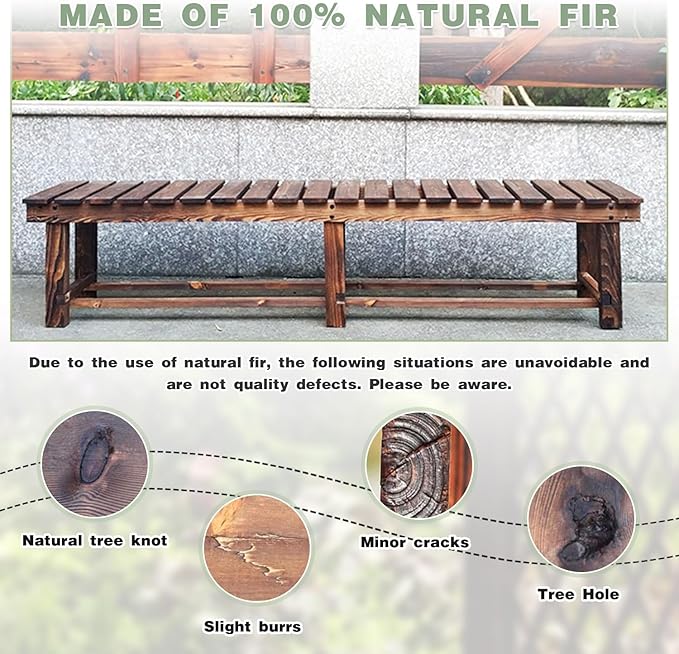 LSPYYDS Outdoor Garden Bench, 3-Person Wood Patio Bench Weatherproof Outdoor Backless Bench, Anti-Corrosion and Anti-Rust Garden Benches for Garden Lawn Porch Park Backyard (Carbonized,47.25''/120cm)