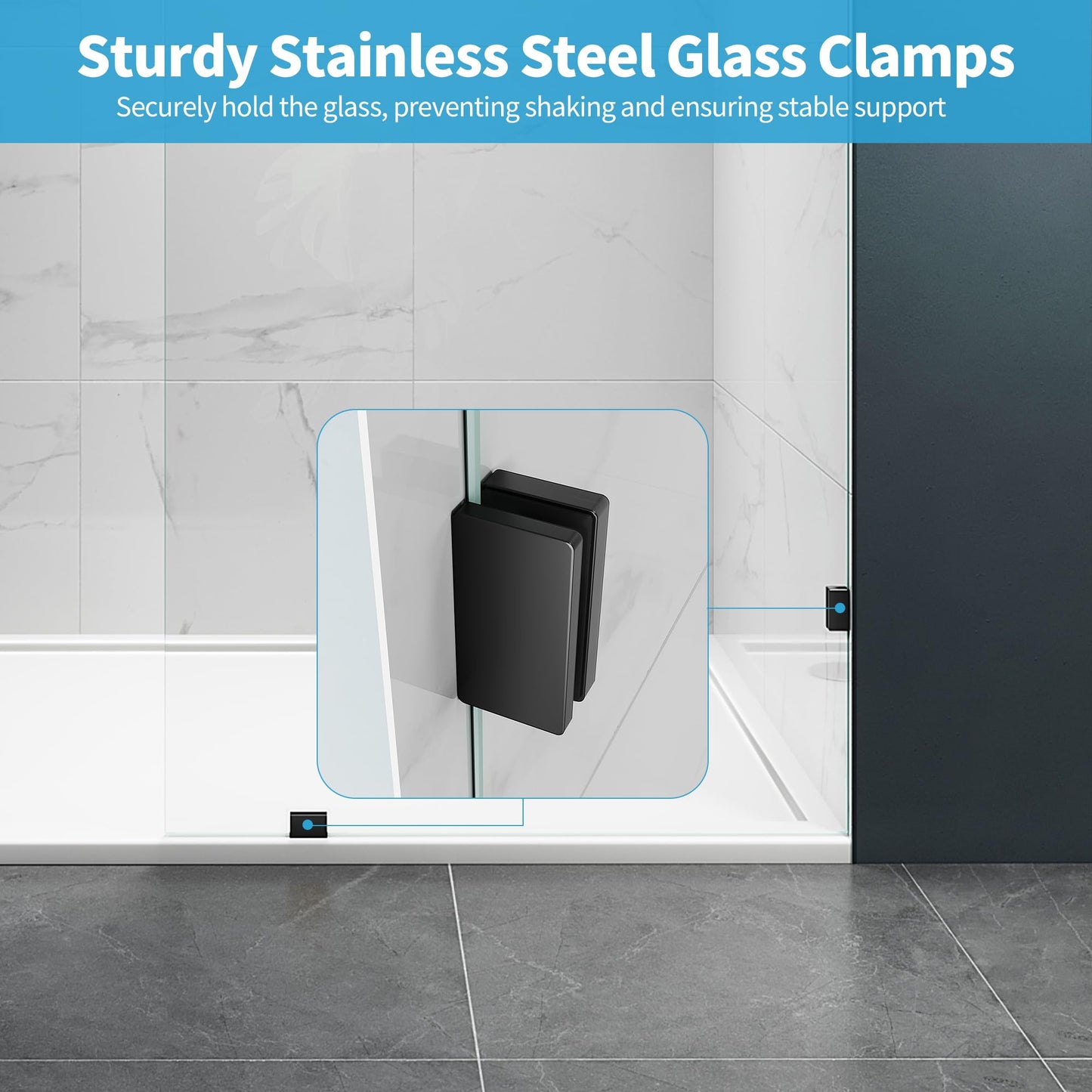 Shower Glass Panel, 32" W x 78.75" Fixed Shower Screen Panel with 3/8"(10mm) SGCC Clear Tempered Glass, Frameless Walk in Shower Door for Bathroom (Matte Black, 32" W x 78.75" H)