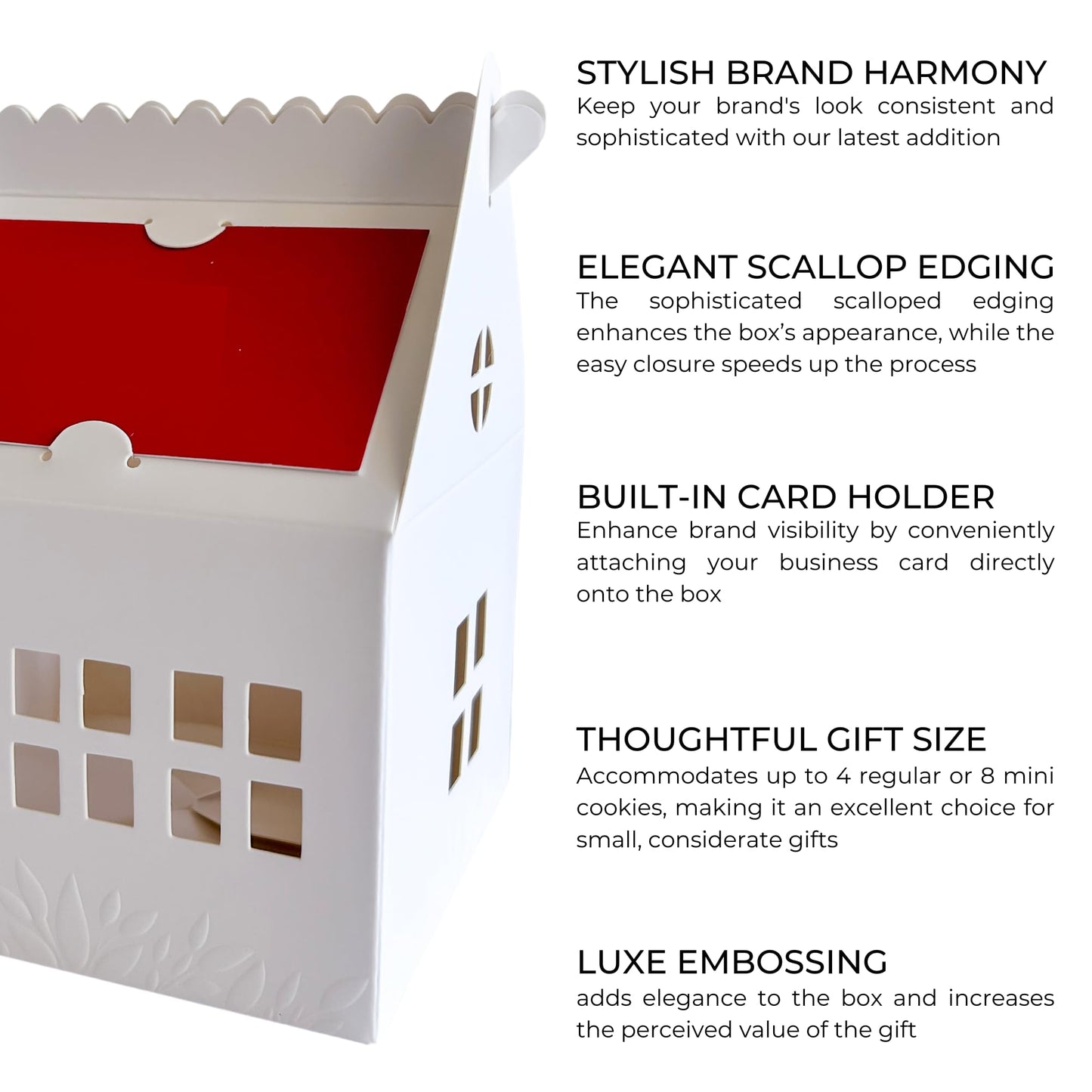 Karentology 30 Pcs Cottage House Shaped Gift Boxes with Embossing for Treats, Desserts, Fancy Cookie, White Gable Bakery Packaging