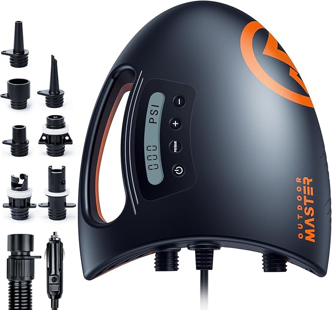 OutdoorMaster 20PSI High Pressure SUP Air Pump Shark - Intelligent Dual Stage Inflation & Auto-Off & Deflation, 12V DC Car...