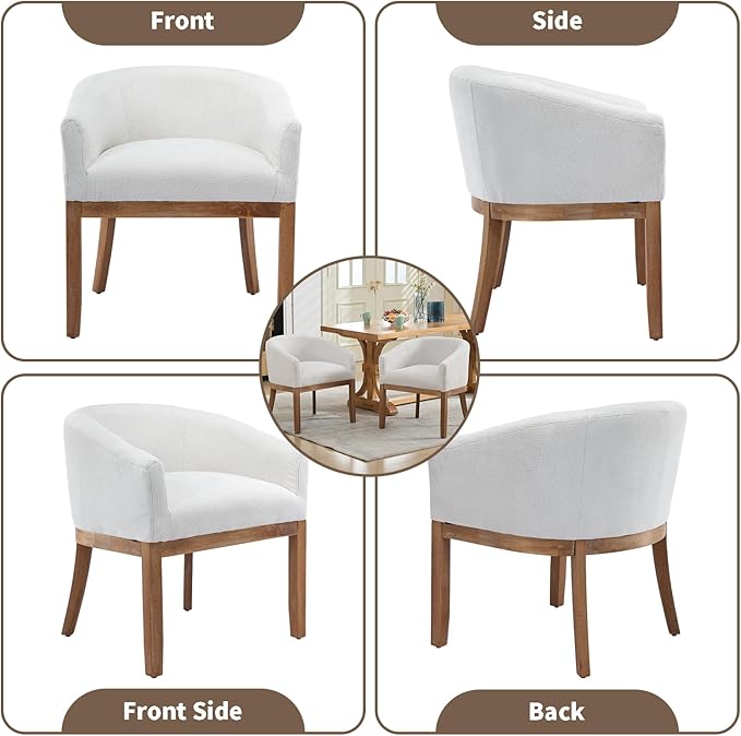 Shenyon Mid Century Modern Dining Chairs Set of 4, Upholstered Linen Fabric Dining Room Chairs with Arms and Solid Wood Legs, Comfy Barrel Accent Chairs for Dining Room, Living Room, or Cafe,Beige
