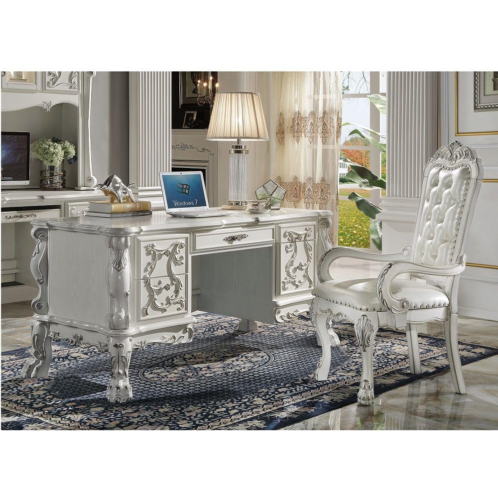 Acme Furniture Dresden Synthetic Leather Upholstered Executive Office Chair, Bone White