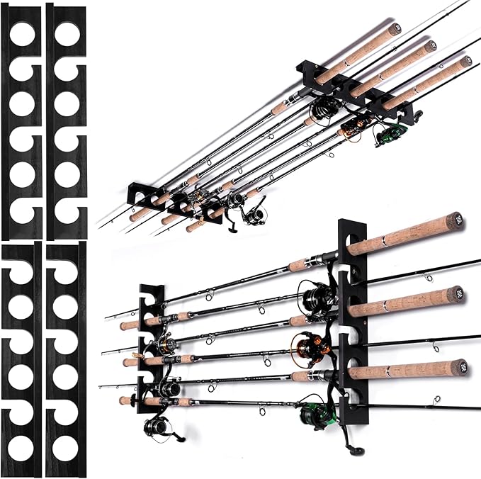 Ghosthorn Fishing Pole Rod Racks Wall or Ceiling Mounted Fishing Pole Rod Holders for Garage Storage Organizer Fishing Gea...
