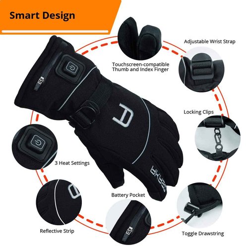 AKASO Heated Gloves for Men Women, Electric Heated Ski Gloves with 3 Heating Modes, Thermal Insulation Winter with Rechargeable Battery-Overheating Protection- Best Gift (Black, X-Large)