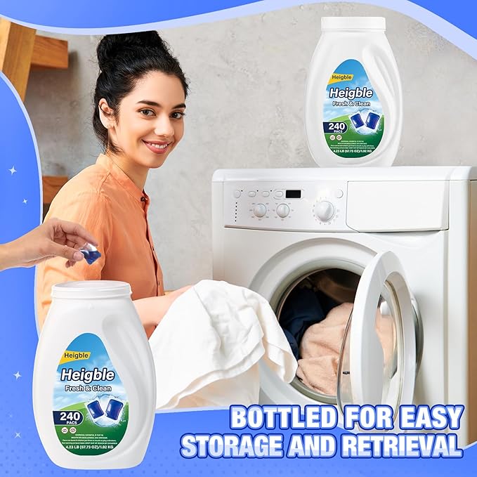 240 Count Laundry Detergent Pods Bulk Laundry Detergent Soap Pacs Ultra Concentrated for Clean Clothes Stain Fighting Fresh Scent(Bellflower Scent)