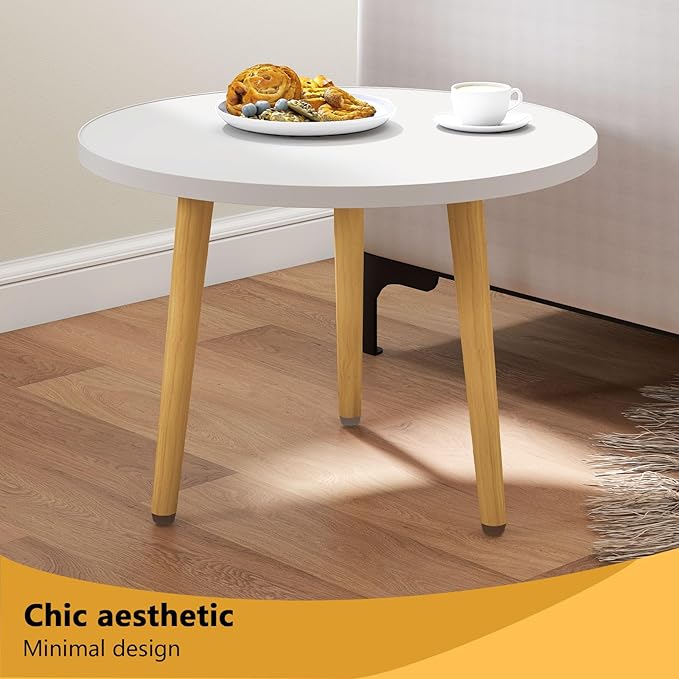 Funecy Round Coffee Table Low Table with 3 Solid Wood Sturdy Legs, Floor Table Desk for Sitting on The Floor, Storage and Living Room Furniture (White)