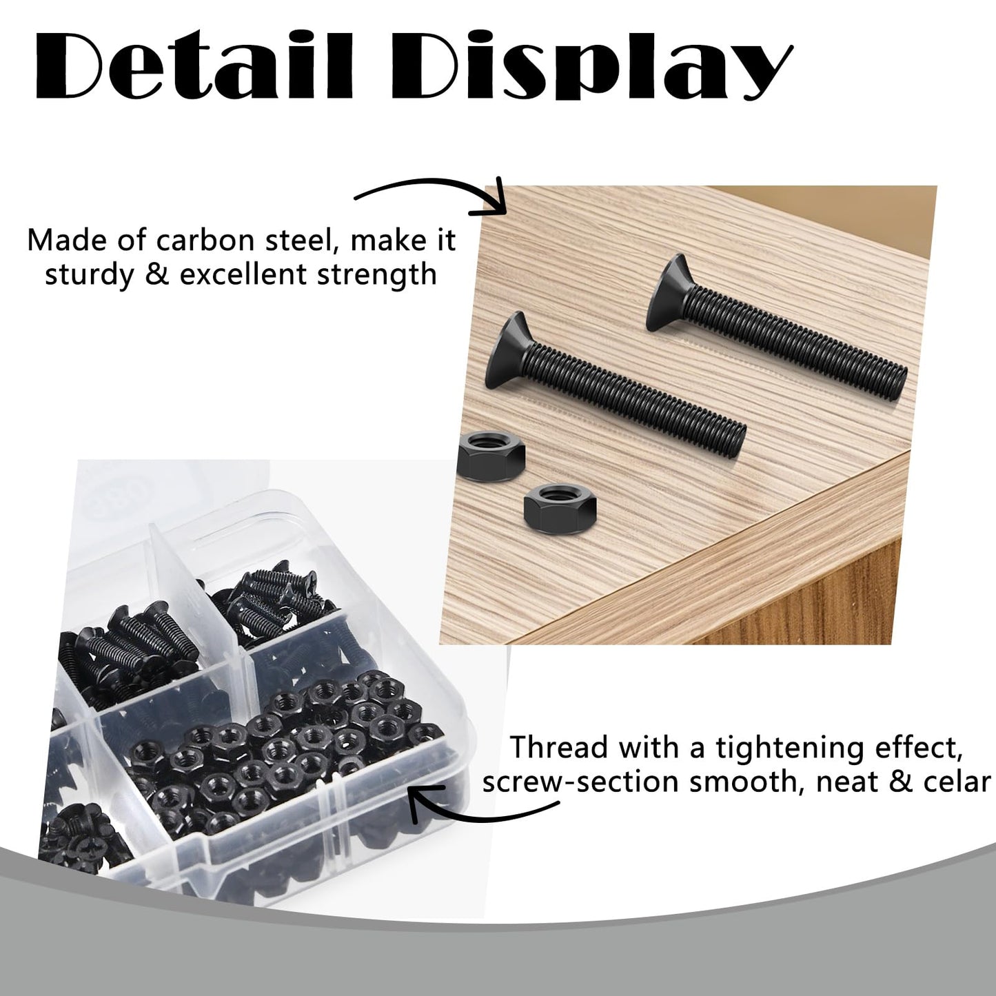 380 Pcs M3 Black Flat Head Machine Screws and Hex Nuts Kit Carbon Steel Countersunk Head Phillips Screws Bolts Assortment,M3 x 4mm/ 6mm/ 8mm/ 10mm/ 12mm/ 16mm/ 20mm