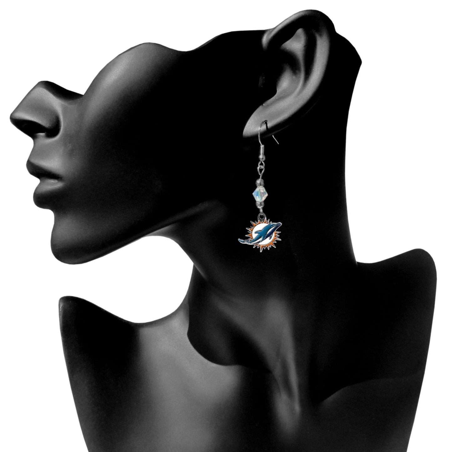 NFL Siskiyou Sports Womens Miami Dolphins Crystal Dangle Earrings One Size white