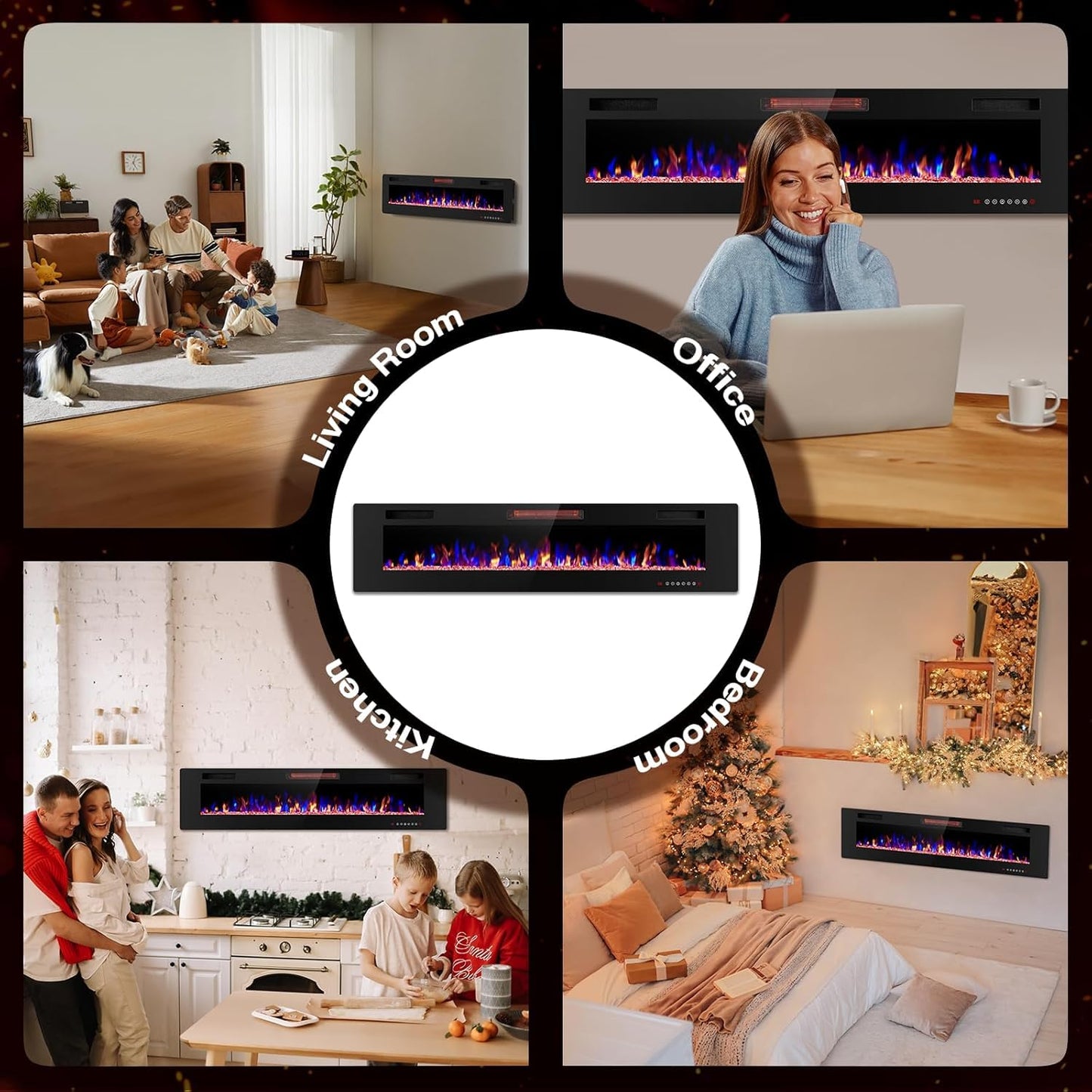 ZAFRO 42" Electric Fireplace with Remote Ultra-Thin & Quiet Wall-Mounted Recessed Heater, Adjustable 12-Color Flame, Brightness & Speed