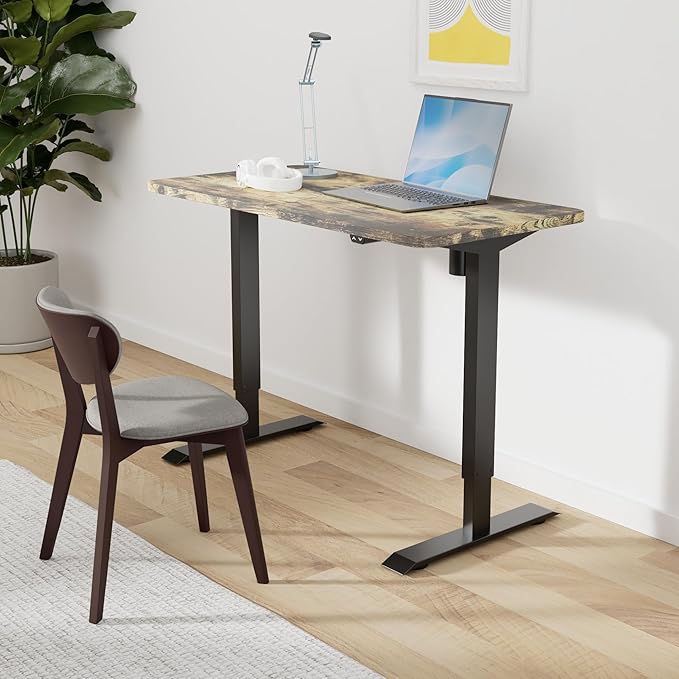 FLEXISPOT EN1 One-Piece Electric Height Adjustable Standing Desk, 48 x 24 Inches Electric Sit Stand Desk Home Office Desks (Black Frame + Rustic Top, 2 Packages)