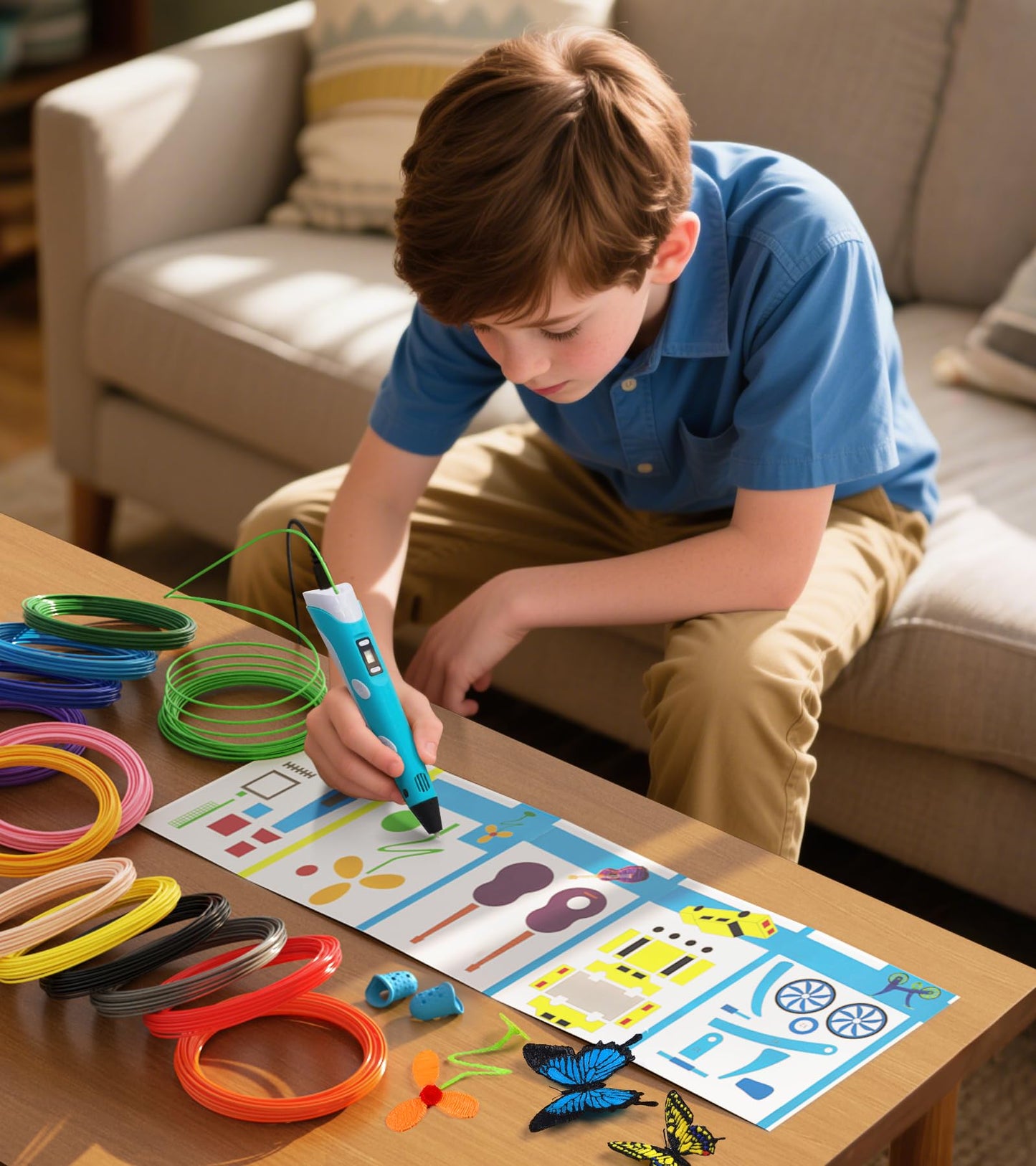 1.75mm 3D Pen Filament Refills Compatible with SCRIB3D P1/ADV MYNT3D Basic/Super/Pro, 15 Colors, 240ft, 16ft per Color, Comes with 2 Finger Caps & Stencil