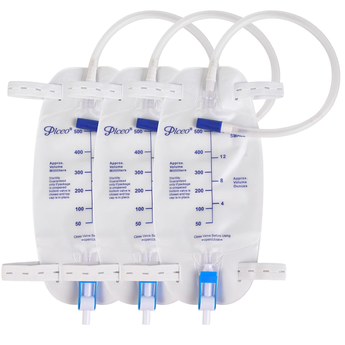 3 Pack Easy-Tap Catheter Leg Bag Urinary Drainage Bag, 500ml, Anti-Reflux Valve, Cloth Straps, Easy Flip Drain ，18” Tubing