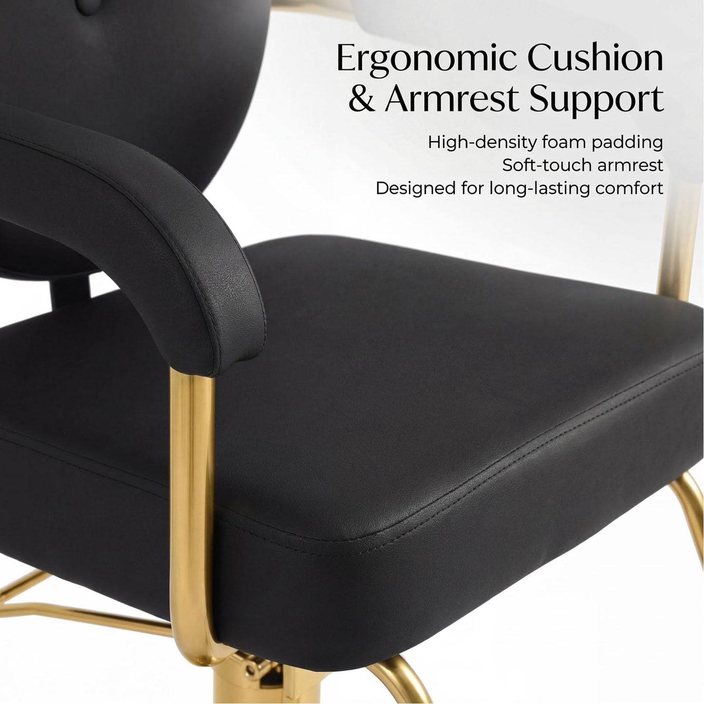 Artist hand Barber Salon Chair for Hair Stylist, Hydraulic Salon Styling Chair 360° Swivel Adjustable Height, Spa Beauty Equipment for Beauty Salon, Home Studio, 330 lbs Capacity, Black and Gold