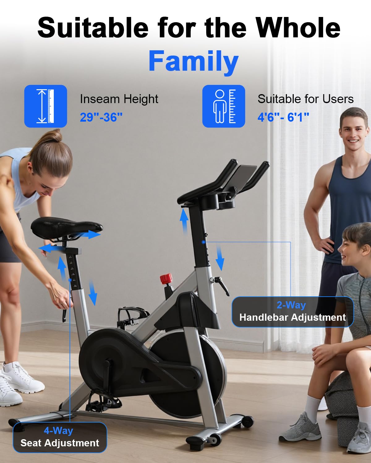 Superun Exercise Bike, Stationary Bikes for Home with Brake Pad, Low Noise Spin Bike with 300LBS Weight Capacity, Indoor Cycling for Home Gym with Pad Mount LCD Monitor and Cup Holder
