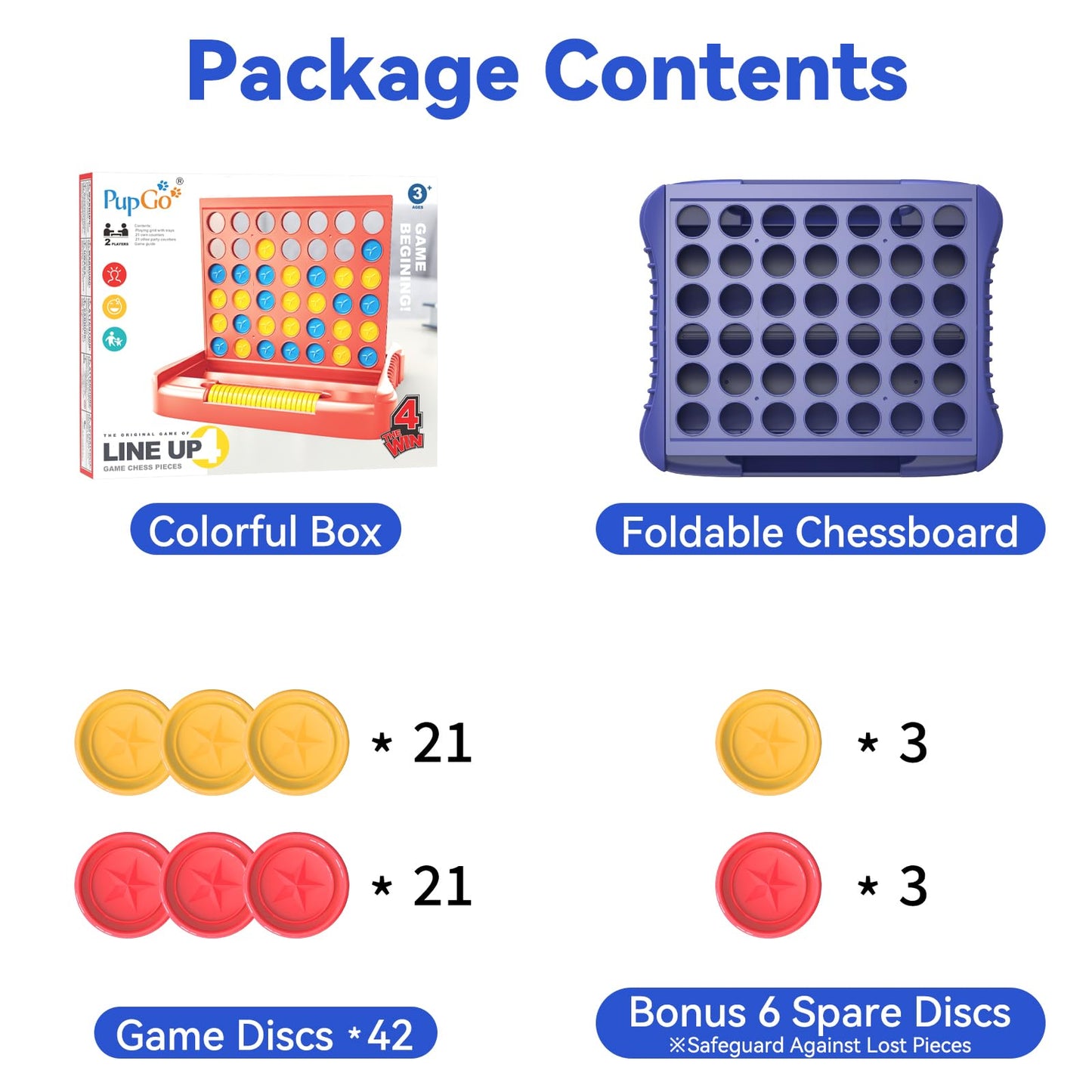 Pup Go 4 in a Row Game, Connect & Win Four in a Row Board Game, Portable 2-Player Strategy Games for Travel, Gift for Kids Children Age 3-12, Family Games Foldable Design with 6 Spare Discs Blue