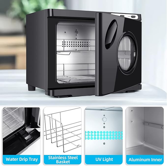 Hot Towel Warmer, Professional 23L Large Capacity Hot Towel Cabinet, 2-in-1 Spa Towel Warmers for Facials, Barber, Salon, Esthetician, Upgrade Fast Heating Aluminum Interior, Black w/Window
