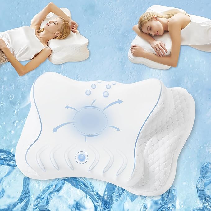 Releep Adjustable Cervical Neck Pillow, Cooling Orthopedic Ergonomic Contour Pillow, Memory Foam Neck Pillows for Back Sto...