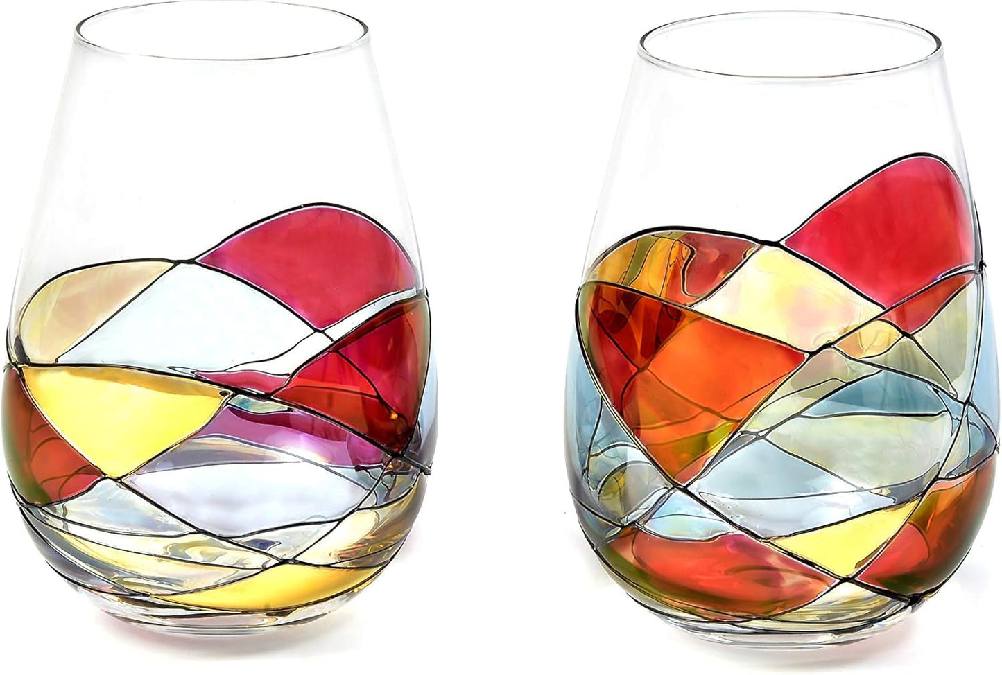 Antoni Barcelona Stemless Wine Glasses – Hand‑Painted Set of 2 Unique Wine Gift for Wedding, Anniversary, Housewarming & Christmas • Sagrada Familia Style • Ideal for Women & Men