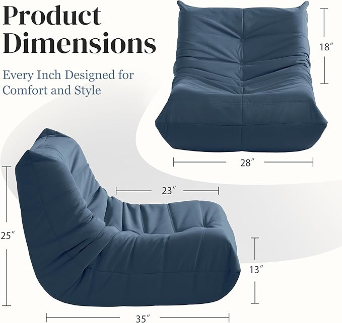Bean Bag Chair, Fireside Chair Bean Bag Sofa for Adults, Bean Bag Chairs for Teens with High-Resilience Foam, Memory Foam & Non-Slip Base Bean Bag for Living Room, Bedroom, Office (Suede, Dark Blue)