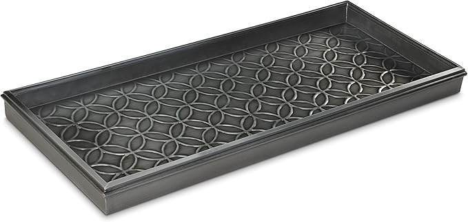 Good Directions Medium Boot Tray, Double Circles Multi-Purpose All Weather Decorative Tray, Shoes, Plants, Pet Bowls, 30x13x2 Inch, Dark Zinc Gray Steel